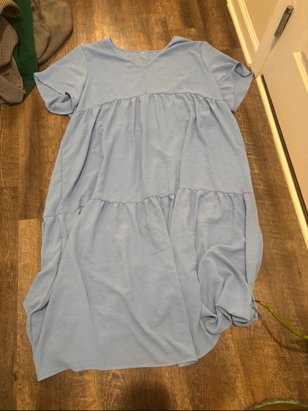 Light Blue Tiered V-Neck Midi Dress